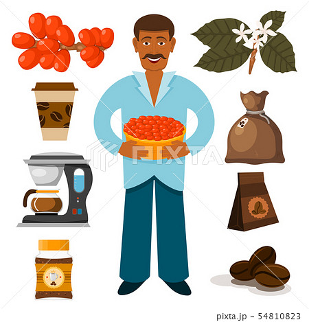 Coffee plantation beans drink cafe coffee-bean cocoa farmer plantation coffeemaker vector 54810823