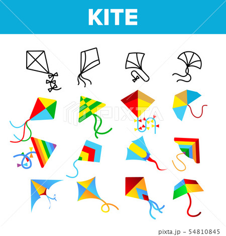 Colorful And Fun Kites Vector Linear Icons Set 54810845