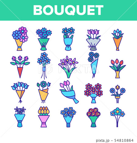 Bouquets, Bunches Of Flowers Vector Icons Set Bouquets, Bunches Of Flowers Vector Icons Set 54810864