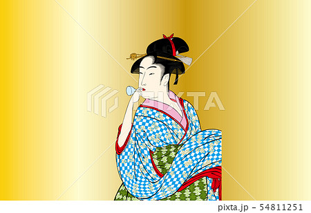 喜多川歌麿イメージポッピンを吹く女明るいバージョン2金バック 喜多川歌麿イメージポッピンを吹く女明るいバージョン2金バック 54811251