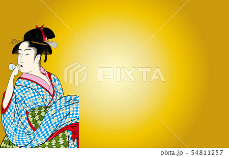 喜多川歌麿イメージポッピンを吹く女明るいバージョン2金バック2 喜多川歌麿イメージポッピンを吹く女明るいバージョン2金バック2 54811257