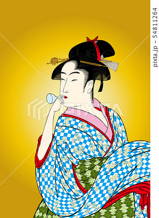喜多川歌麿イメージポッピンを吹く女明るいバージョン2金バック2 喜多川歌麿イメージポッピンを吹く女明るいバージョン2金バック2 54811264