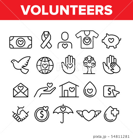 Volunteers, Charity Vector Thin Line Icons Set 54811281