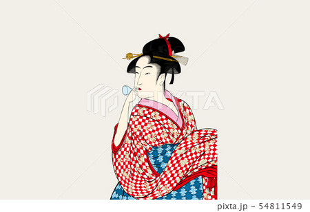 喜多川歌麿イメージポッピンを吹く女明るいバージョン1 54811549