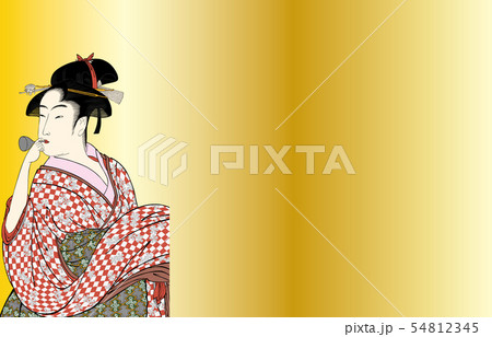 喜多川歌麿イメージポッピンを吹く女バージョン1金バック 喜多川歌麿イメージポッピンを吹く女バージョン1金バック 54812345