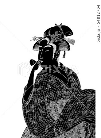 喜多川歌麿イメージポッピンを吹く女線反転白バック 54812704