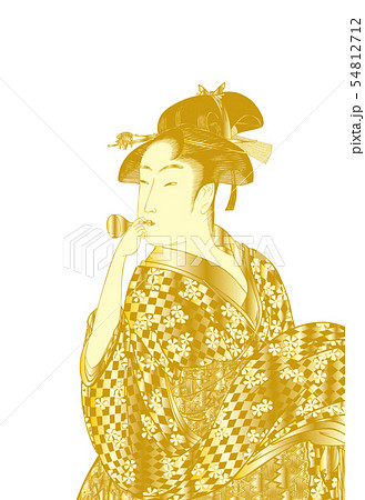 喜多川歌麿イメージポッピンを吹く女金白バック 喜多川歌麿イメージポッピンを吹く女金白バック 54812712