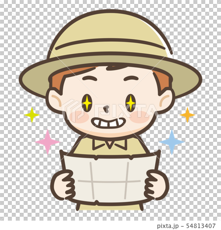 宝の地図を眺める冒険家の男の子 54813407