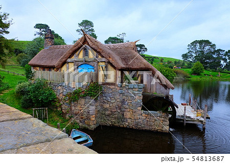 ホビット村の水車小屋 hobbiton Shire NZ ニュージーランドの写真素材