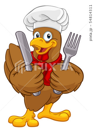 Chicken Chef Rooster Cockerel Knife Fork Cartoon Chicken Chef Rooster Cockerel Knife Fork Cartoon 54814311