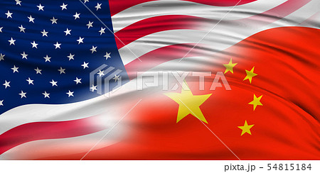 アメリカ 中国 国旗 背景 のイラスト素材