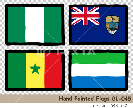 手描きの旗アイコン ナイジェリアの国旗 セントヘレナの旗 セネガルの国旗 シエラレオネの国旗のイラスト素材