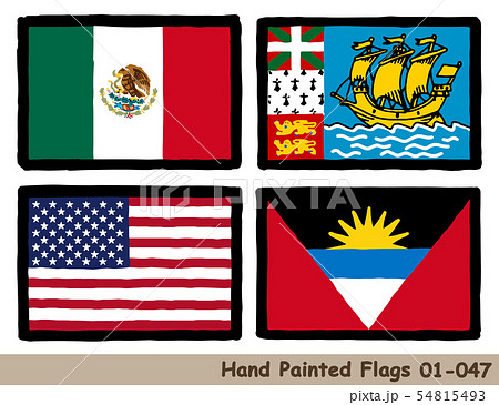 手描きの旗アイコン,メキシコの国旗,サンピエール・ミクロンの旗,アメリカの国旗,アンティグア・バーブ