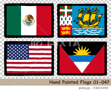手描きの旗アイコン メキシコの国旗 サンピエール ミクロンの旗 アメリカの国旗 アンティグア バーブのイラスト素材