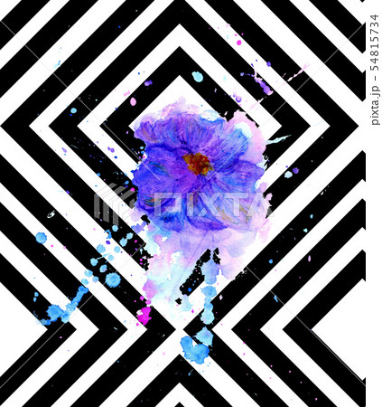 Watercolor Flower on black stripes 54815734