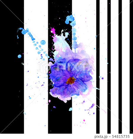 Watercolor Flower on black stripes 54815735