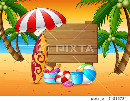 Summer holiday background with a wooden sign 54816724