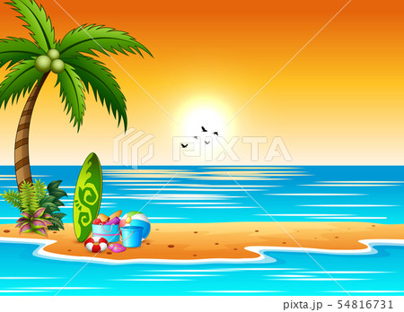 Surfboard and beach elements on the seaside Surfboard and beach elements on the seaside 54816731