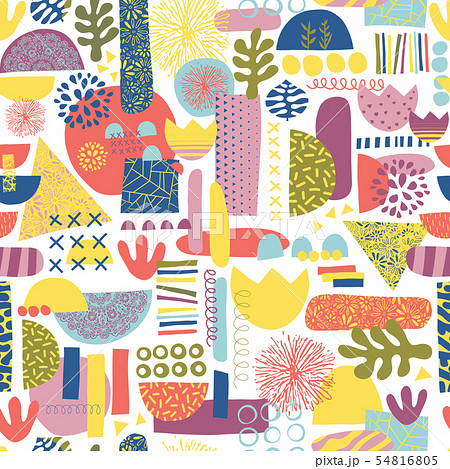 Abstract contemporary shapes seamless vector background. Pattern tile. Modern hand drawn collage 54816805