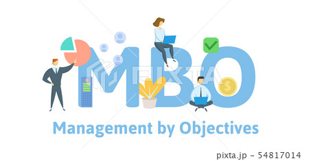 MBO, Management by Objectives. Concept with people, letters and icons. Flat vector illustration 54817014