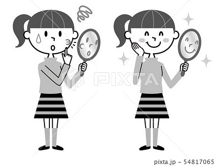 ティーンエイジャー　ニキビ　モノクロ　イラスト 54817065