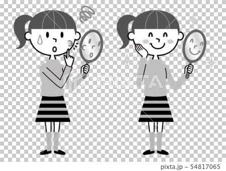 ティーンエイジャー　ニキビ　モノクロ　イラスト 54817065