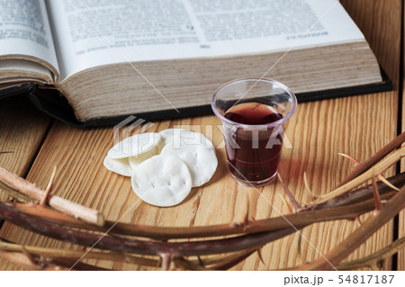 Holy Communion, a Cup of Wine and Bread. Holy Communion, a Cup of Wine and Bread. 54817187