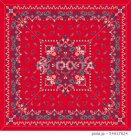 Vector ornament paisley Bandana Print. Silk neck scarf or kerchief square pattern design style, best Vector ornament paisley Bandana Print. Silk neck scarf or kerchief square pattern design style, best 54817824