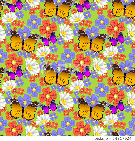 Nature flower and butterflies illustration seamless pattern background floral butterfly summer 54817924
