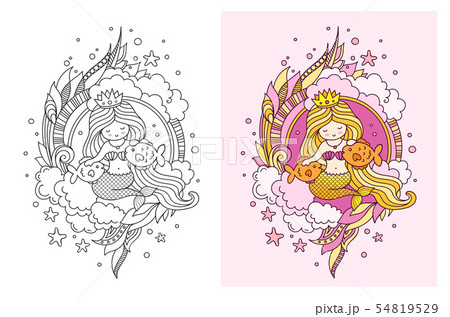 Little princess mermaid with long golden hair.  54819529