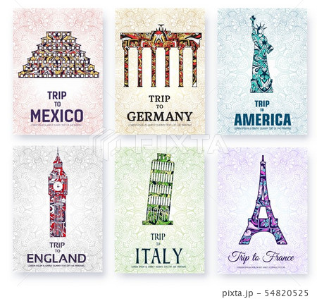 Silhouettes of sightseeing attractions of countries. 54820525