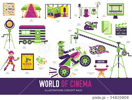 Set of cinema, film production flat colorful icons. 54820809