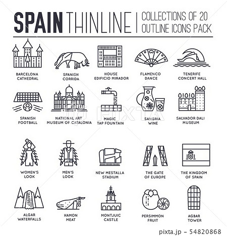Set of cultural symbols and attractions of Spain icons. 54820868