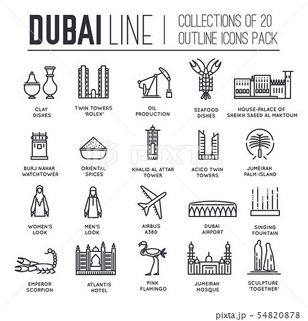 Set of culture symbols of Dubai thin line icons 54820878
