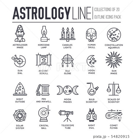 Set of astronomy and astrology thin line icons, pictograms. 54820915