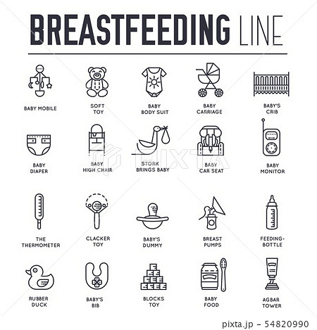 Set of thin line icons, logos about breastfeeding. 54820990