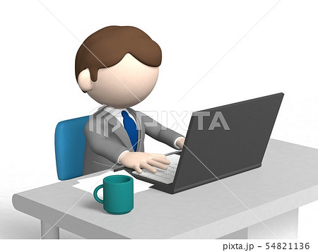 机で仕事をするビジネスマンのイラスト素材 54821136 Pixta