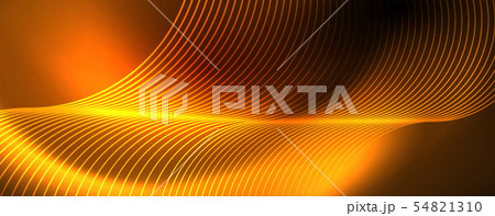 Bright neon circles and wave lines, glowing shiny background design template, digital techno concept 54821310