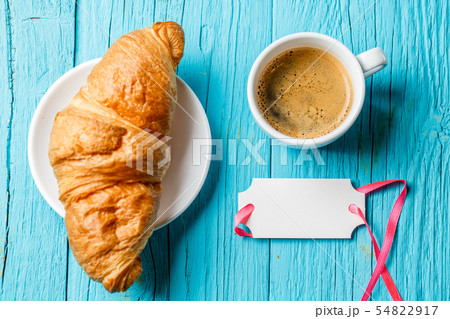 French croissant, coffee cup, card French croissant, coffee cup, card 54822917