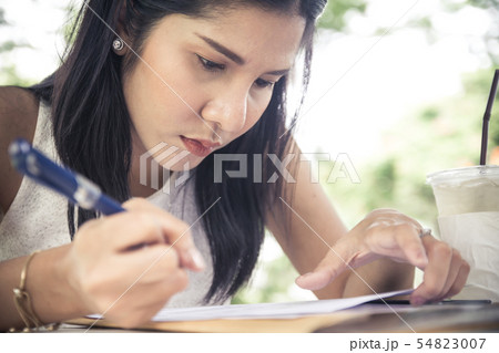 Woman concentrate reading book. education learning Woman concentrate reading book. education learning 54823007