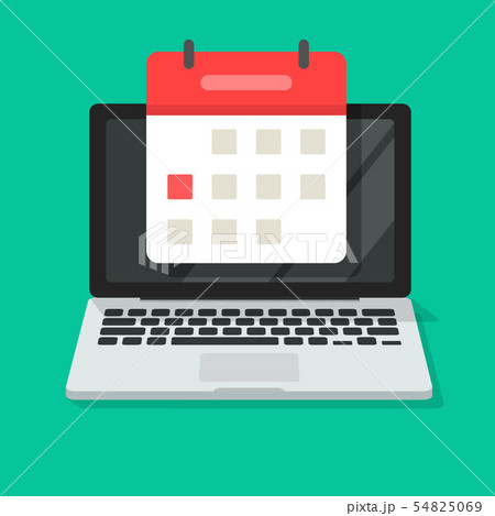 Calendar or agenda on laptop computer screen vector icon, flat cartoon online organizer app on pc 54825069