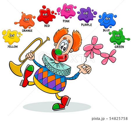 basic colors educational worksheet with clown 54825758