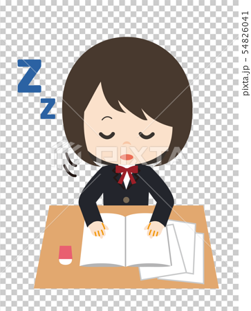 勉強中に寝てる女の子 のイラスト素材
