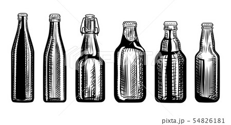 Set of beer bottles. Engraving style. Hand drawn 54826181