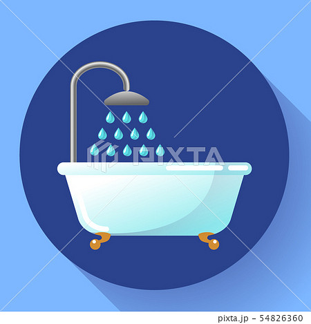 Bathtub with shower flat icon vector. Water treatments, take a bath or relax in the bathtub vector 54826360