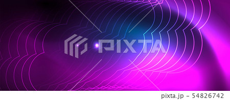 Neon glowing techno lines, hi-tech futuristic abstract background template, vector 54826742