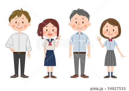 制服の学生 夏服 男女のイラスト素材 制服の学生 夏服 男女のイラスト素材