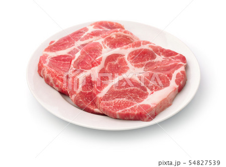 Raw fresh pork neck meat steaks Raw fresh pork neck meat steaks 54827539