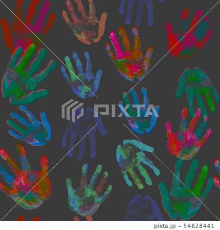 watercolor Diversity Vintage hand prints seamless pattern background. black background.Fabric 54828441