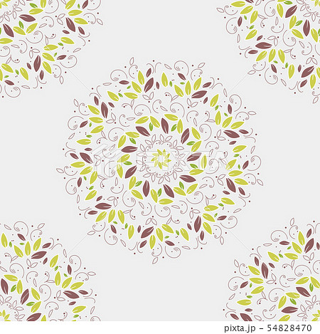 seamless pattern. Mandala circle. Round tree leaves ornament on white background. Green vector seamless pattern. Mandala circle. Round tree leaves ornament on white background. Green vector 54828470